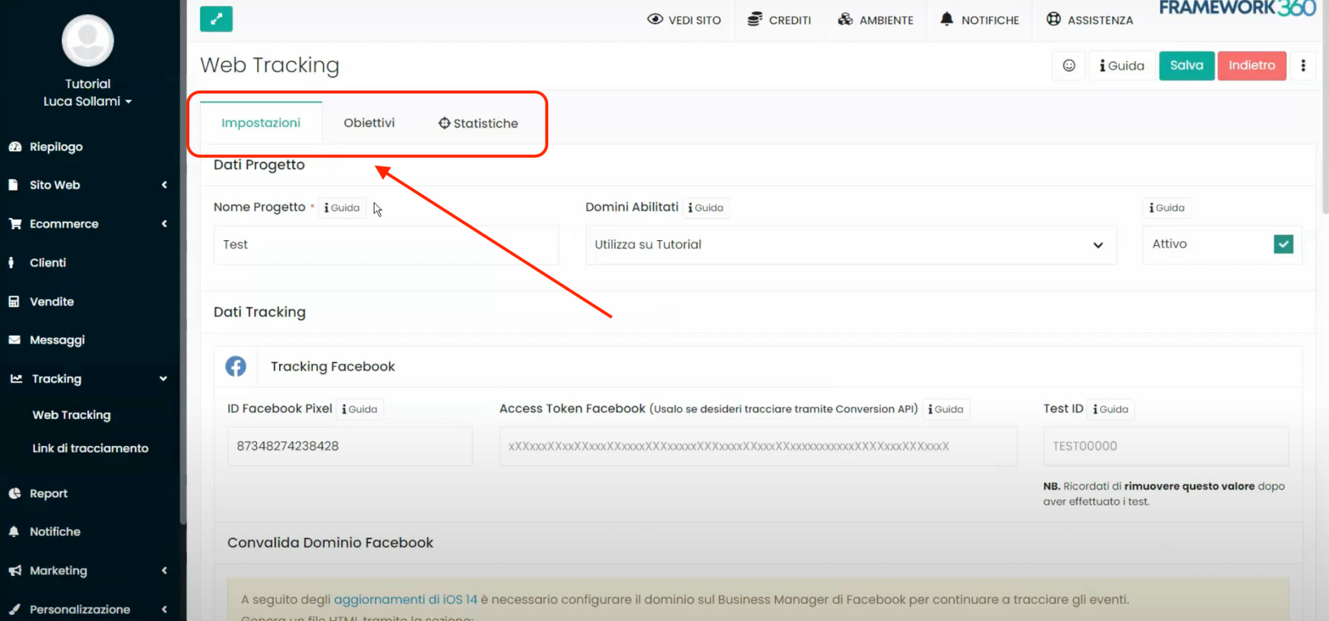 Schermata Framework360 - Tracciare l’aggiunta al carrello sul sito ecommerce