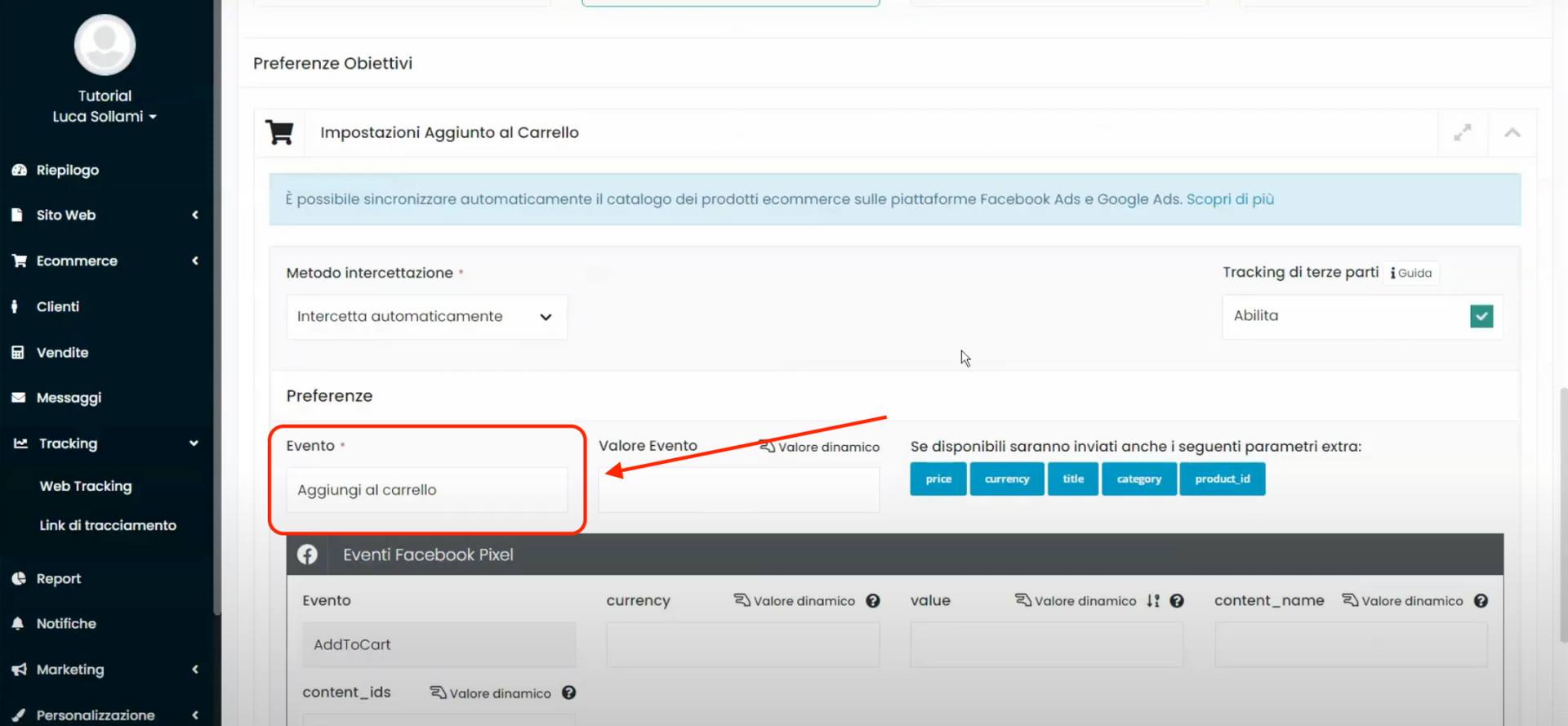 Schermata Framework360 - Tracciare l’aggiunta al carrello sul sito ecommerce