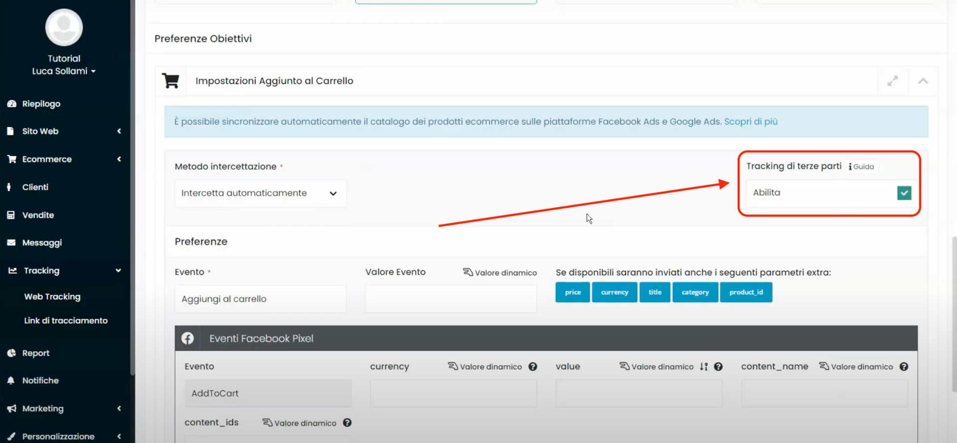 Schermata Framework360 - Tracciare l’aggiunta al carrello sul sito ecommerce
