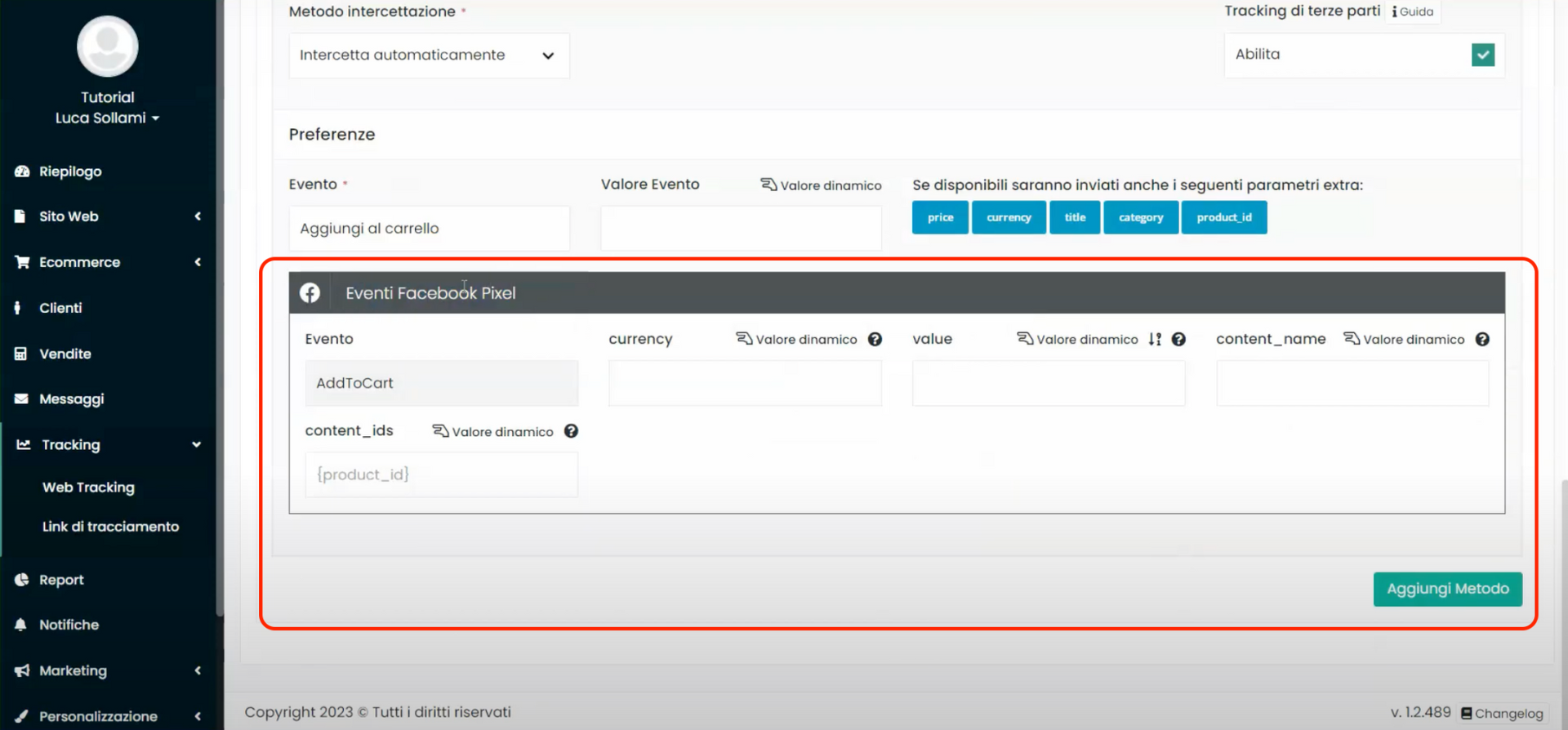 Schermata Framework360 - Tracciare l’aggiunta al carrello sul sito ecommerce