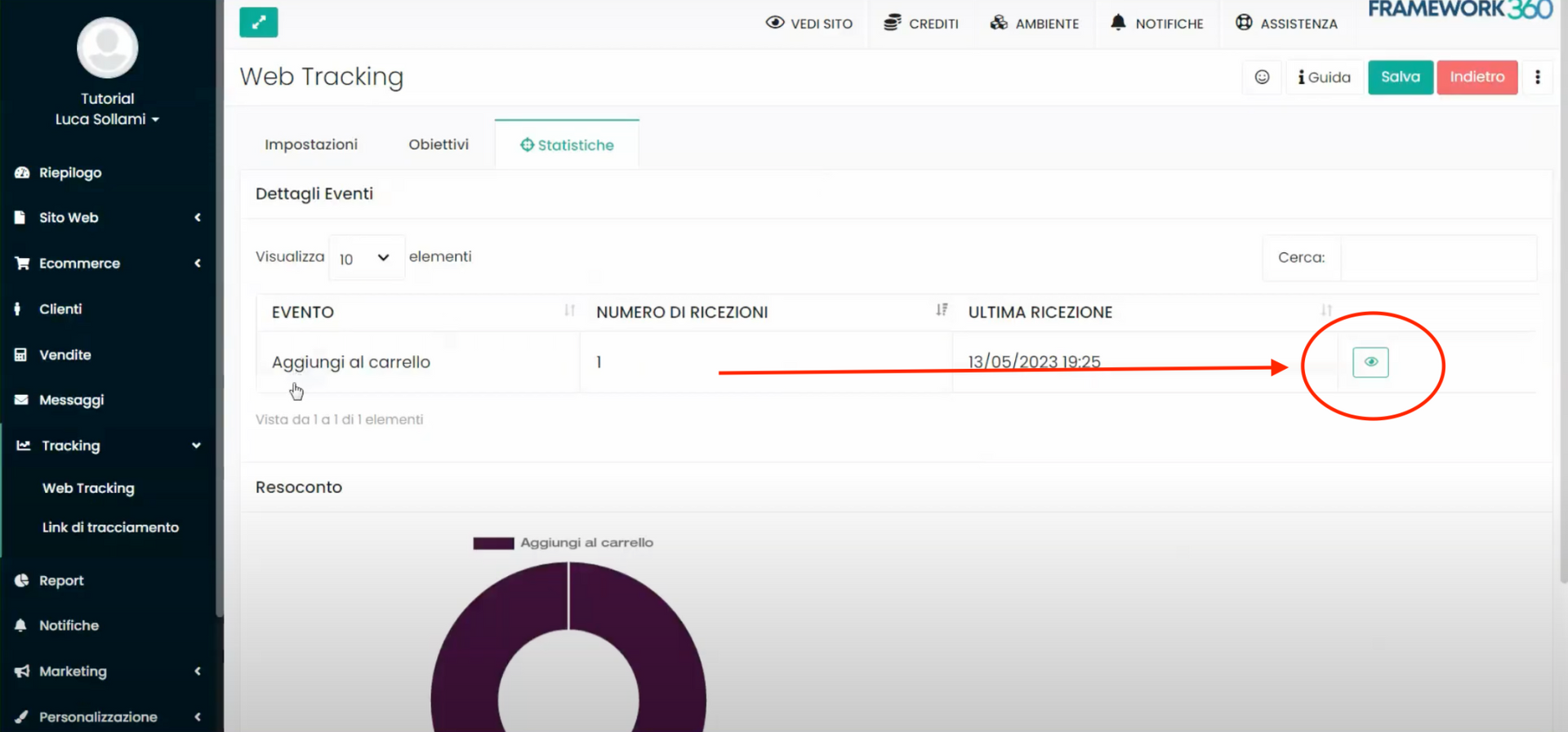 Schermata Framework360 - Tracciare l’aggiunta al carrello sul sito ecommerce