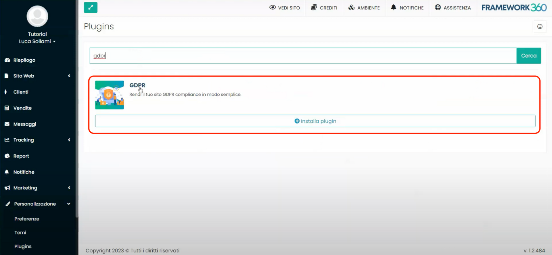 Schermata Framework360 - Plugin GDPR