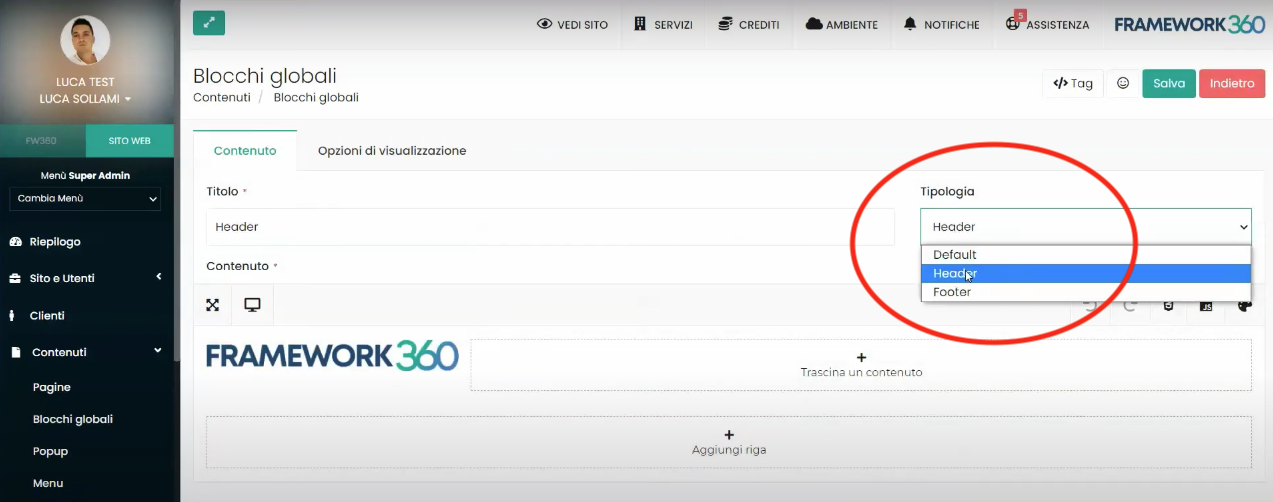 Pantalla Framework360 - Crear enlace ancla con desplazamiento
