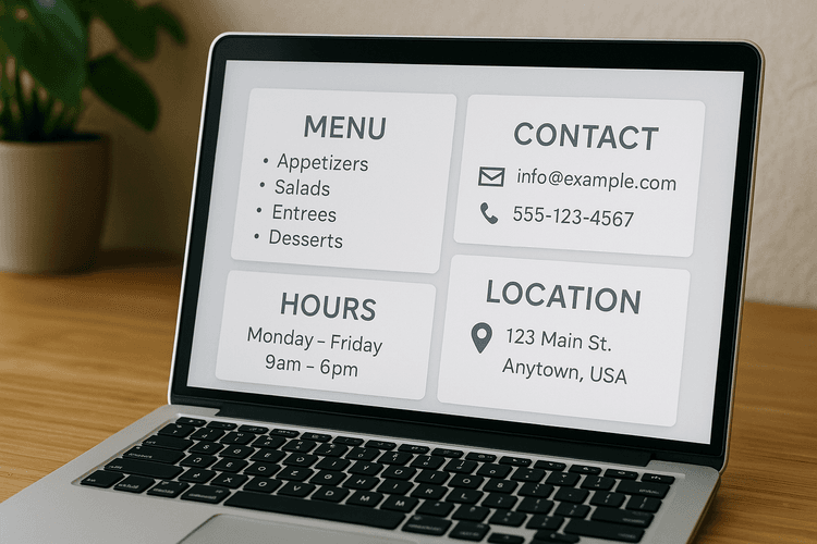 Ajouter des contenus essentiels comme le menu, les contacts, les horaires et les informations sur l'emplacement Ajouter des contenus essentiels comme le menu, les contacts, les horaires et les informations sur l'emplacement