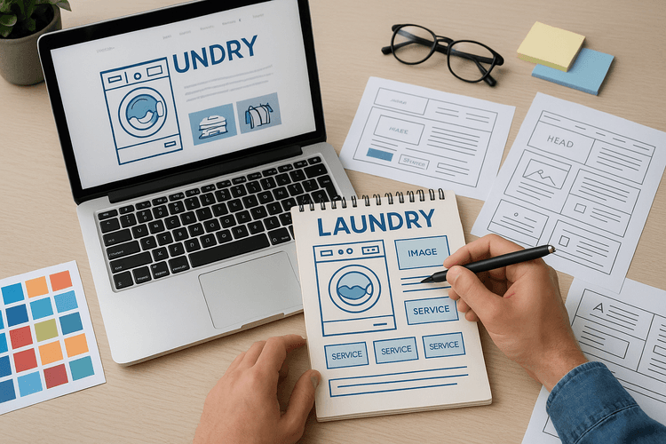 The graphic design of the laundry website The graphic design of the laundry website