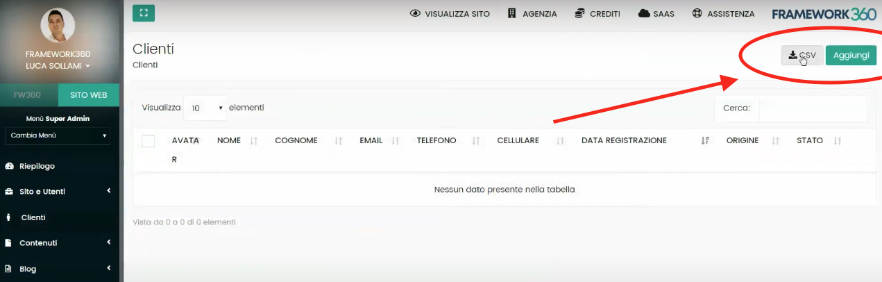Schermata Framework360 - Inviare email o sms massivi