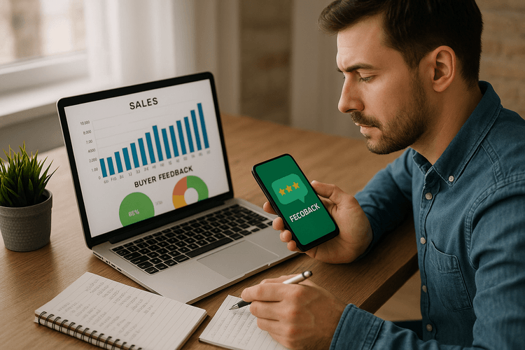 Mantenha o controle das suas vendas e do feedback dos compradores Mantenha o controle das suas vendas e do feedback dos compradores
