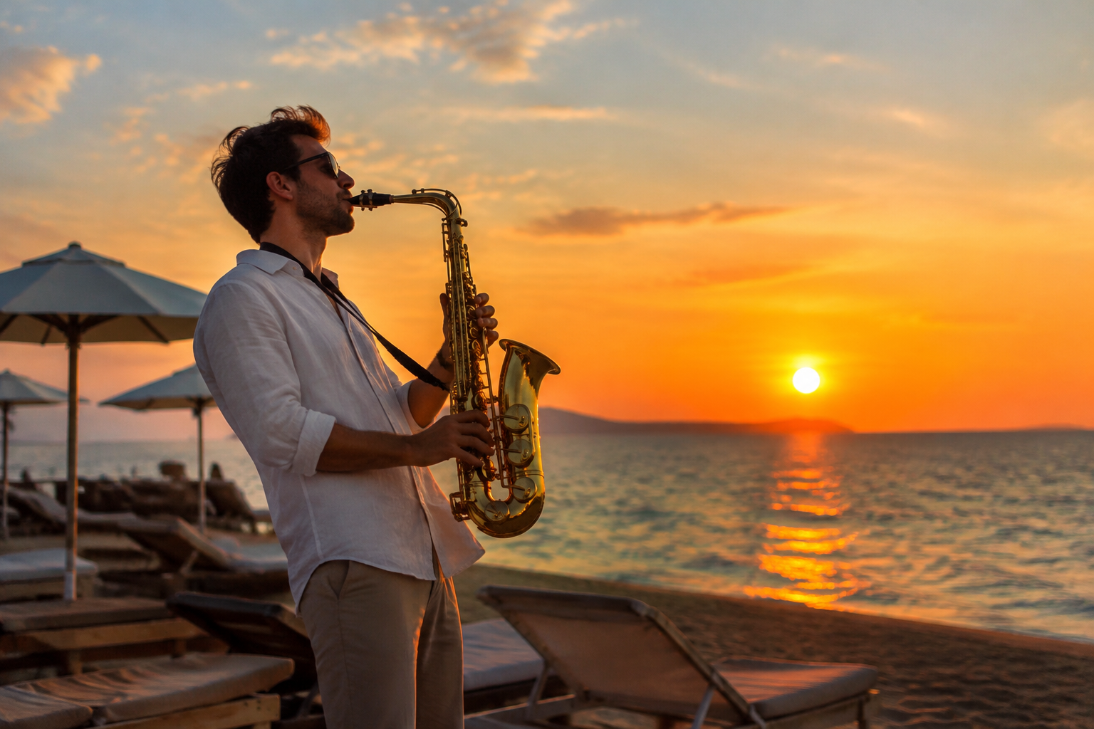 Musica dal vivo al tramonto in riva al mare